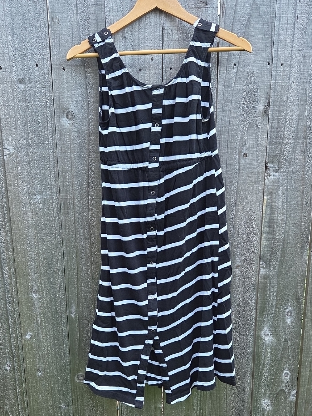 Baby Be Mine Striped Maternity Black and White Button-Front Or Back Midi Dress